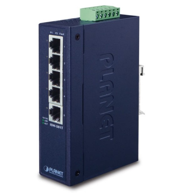 

Коммутатор промышленный Planet ISW-500T Industrial 5-Port 10/100TX Compact Ethernet Switch (-40~75 degrees C operating temperature), ISW-500T