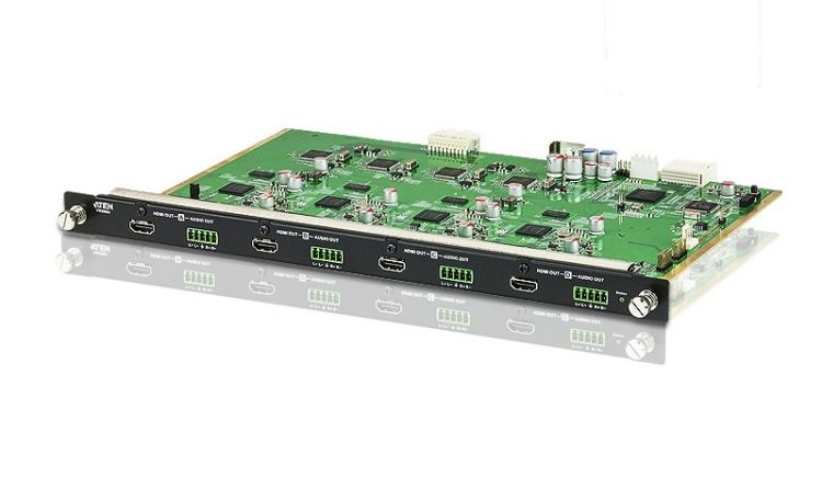 Плата вывода Aten VM8804-AT интерфейсная, HDMI+AUDIO, 4 внешних выходных/output порта: HDMI + 5-контактн. клемма модуль расширения wyrestorm tx h2x hdmi для матричного коммутатора h2x вход hdmi 4k hdr 4 4 4 60hz и switched output card for h2xc chassis with audio