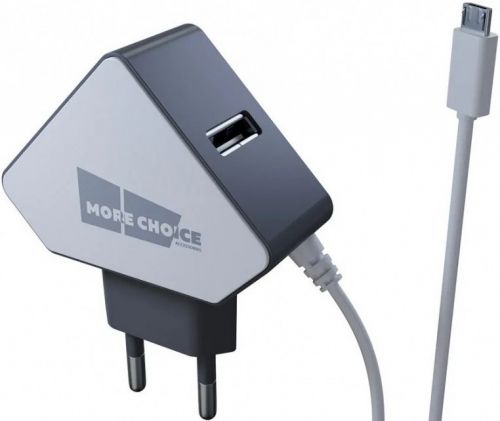 Зарядное устройство сетевое More Choice NC42m 2*USB 1.5A для micro USB со встроенным кабелем White G, цвет белый NC42m White Grey - фото 1