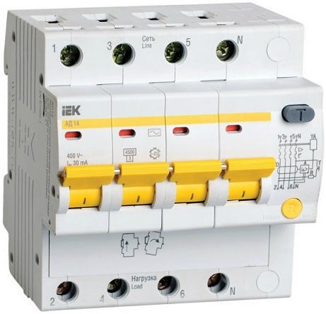 Автоматический выключатель дифф. тока (АВДТ) IEK MAD10-4-040-C-030 АД14 4Р 40А 30мА