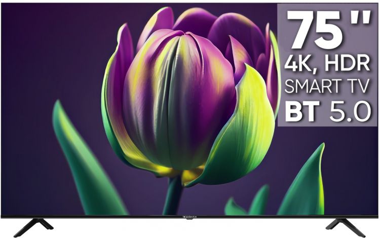 цена Телевизор TopDevice TDTV75CS06U_BK Frameless UHD ready/T2/S2/CI+/Dolby/AAC/Android 11 Smart (1/16Gb)/black, BT, 2 пульта