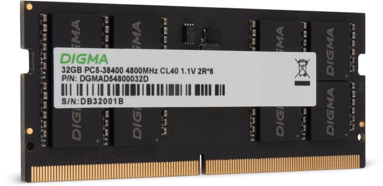 Модуль памяти SODIMM DDR5 32GB Digma DGMAS54800032D PC5-38400 4800MHz CL40 1.1В dual rank Ret RTL - фото 1