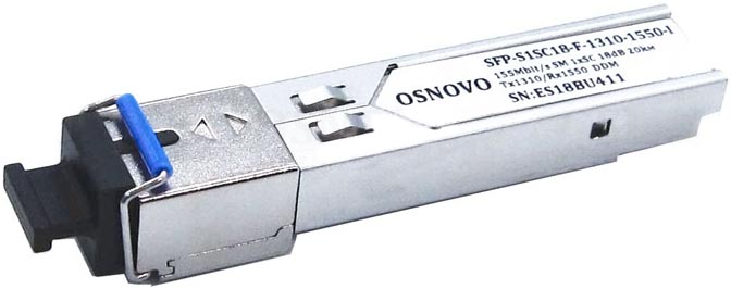 

Модуль SFP OSNOVO SFP-S1SC18-F-1310-1550-I Single Mode, до 155 мбит/c, SC, оптический бюджет 18дБ, передача до 20км, нм Tx1310/Rx1550, SFP-S1SC18-F-1310-1550-I