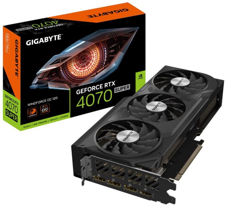 

Видеокарта PCI-E GIGABYTE GeForce RTX 4070 SUPER WINDFORCE (GV-N407SWF3-12GD) 12GB GDDR6X 192bit 5nm 2475/21000MHz 3xDP HDMI RTL, GeForce RTX 4070 SUPER WINDFORCE (GV-N407SWF3-12GD)