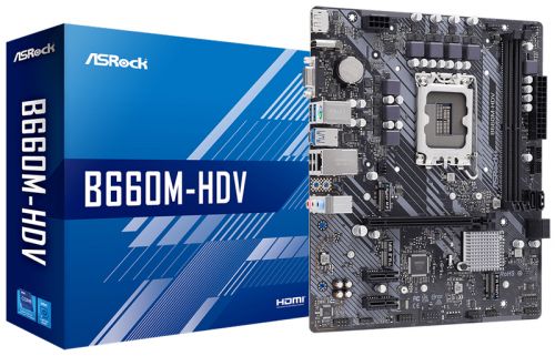 Материнская плата mATX ASRock B660M-HDV (LGA1700, B660, 2*DDR4(5066), 4*SATA 6G RAID, 2*M.2, 3*PCIE,