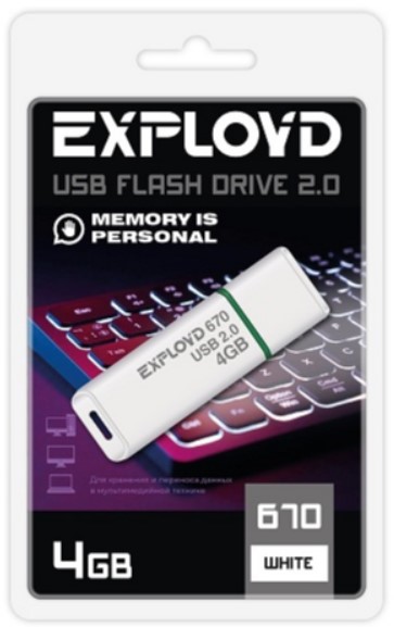 

Накопитель USB 2.0 4GB Exployd EX-4GB-670-White 670 белый, EX-4GB-670-White