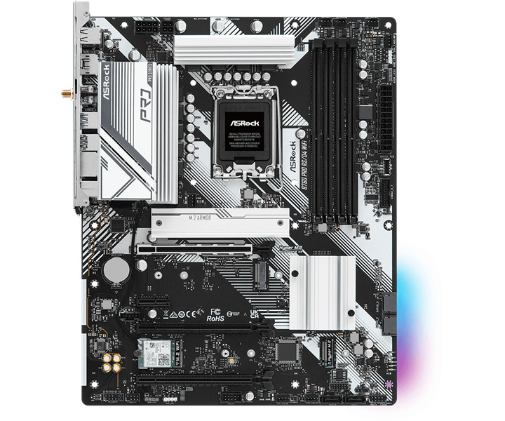 

Материнская плата ATX ASRock B760 Pro RS/D4 WiFi (LGA1700, B760, 4*DDR4 (5333), 4*SATA 6G RAID, 3*M.2, 4*PCIE, 2.5Glan, WiFi, BT, HDMI, DP, USB Type-C, B760 Pro RS/D4 WiFi