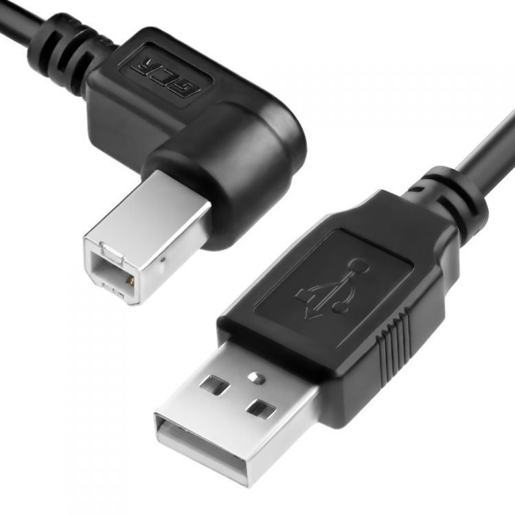 permadur premium 28 см Кабель интерфейсный USB 2.0 GCR GCR-UPC3M2-BB2S-1.0m , 13039, AM/BM угловой, черный, 28/28 AWG, Premium, экран, армированный, морозостойкий
