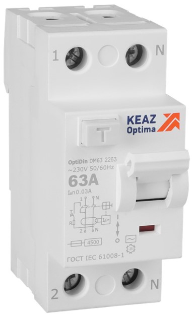 

УЗО КЭАЗ 343890 OptiDin DM63-2263-AC-4,5-УХЛ4 2P 63A 30mA, 343890