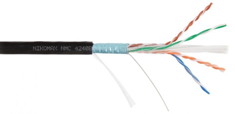 

Кабель витая пара F/UTP 6 кат. 4 пары NIKOMAX NMC 4240B-BK 23AWG(0.55 мм), медь, одножильный (solid), внешний, PE, чёрный, уп/305м, NMC 4240B-BK