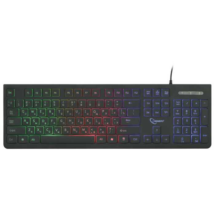 Клавиатура Gembird KB-250L черный, USB, 104 клавиши, подсветка Rainbow, кабель 1.5м цена и фото