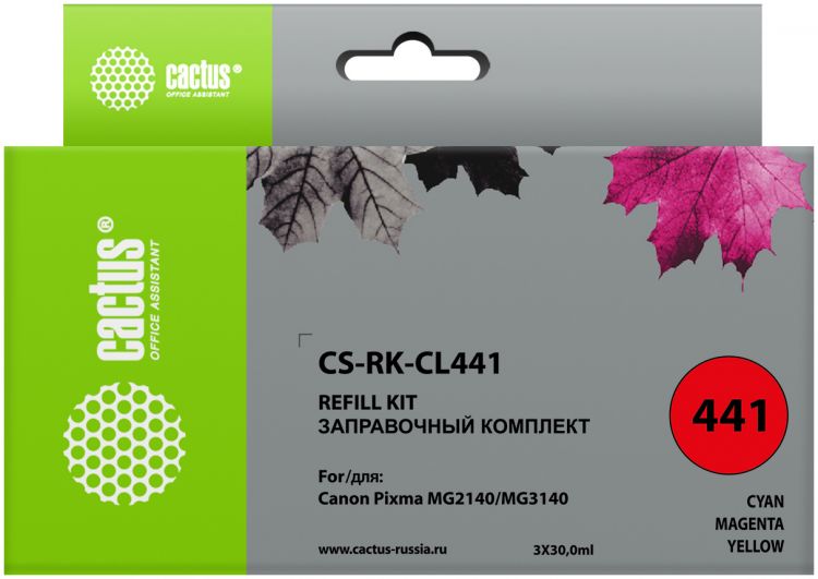 

Заправочный комплект Cactus CS-RK-CL441 многоцветный 90мл для Canon MG2140, MG3140, CS-RK-CL441