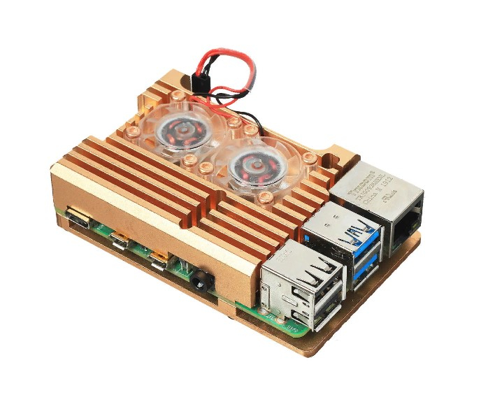 

Корпус ACD RA504 Metal Aluminum Case with Double Fans for Raspberry Pi 4B, Gold, RA504