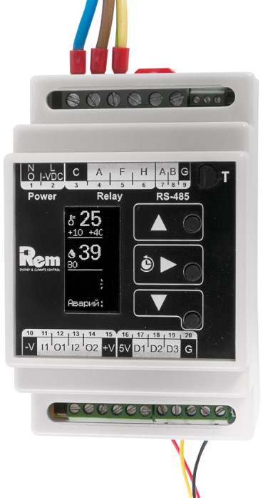 Модуль ЦМО R-MC2-DMTH управления микроклиматом цифровой, предназначенный для установки на DIN-рейку, питание 230 VAC, с ЖК-дисплеем
