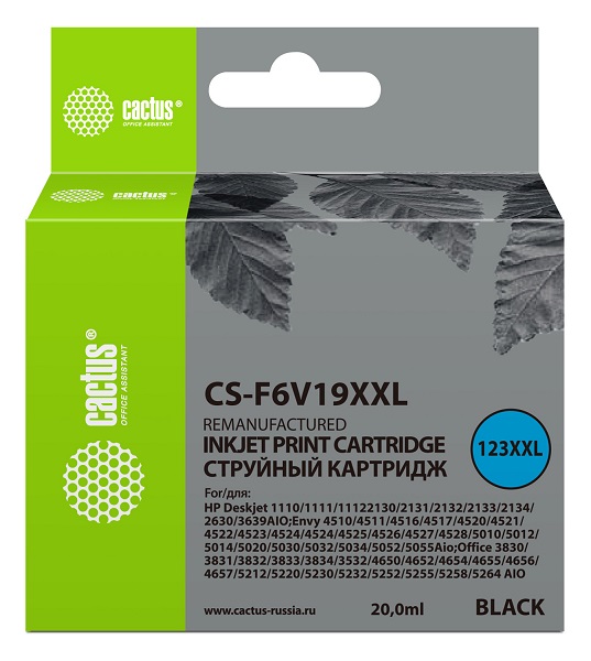 

Картридж Cactus CS-F6V19XXL черный (1000стр.) (20мл) для HP DeskJet 1110/1111/1112/2130, CS-F6V19XXL