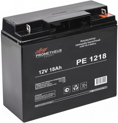 

Батарея для ИБП PROMETHEUS ENERGY РЕ1218 PE 1218 12V, 18Ah, болт-гайка 5 мм, РЕ1218