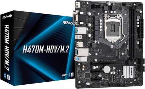 Материнская плата mATX ASRock H470M-HDV/M.2 (LGA1200, H470, 2*DDR4(2933), 4*SATA 6G RAID, M.2, 2*PCI