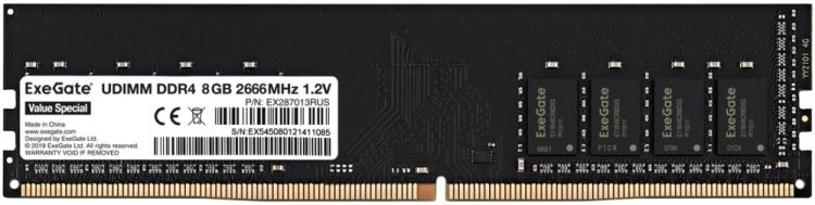 

Модуль памяти DDR4 8GB Exegate Value Special EX287013RUS PC4-21300 2666MHz CL19 1.2V, Value Special