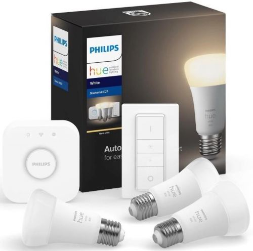 Лампа светодиодная Philips 929001821620 Hue, 9W, 806lm, Е27, А60, тёплый белый свет, 3шт, блок управ