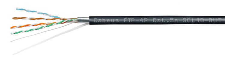 

Кабель витая пара F/UTP 5e кат. 4 пары Cabeus FTP-4P-Cat.5e-SOLID-OUT-LSZH-UV-100 (24 AWG), одножильный, экран - фольга, для внутренней и внешней прок, FTP-4P-Cat.5e-SOLID-OUT-LSZH-UV-100