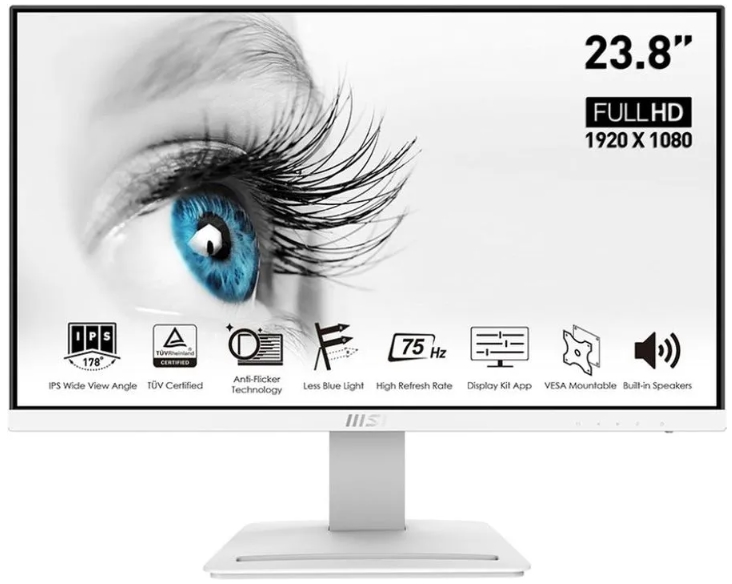 

Монитор 23,8" MSI Pro MP243W 9S6-3PB5CH-090 1920x1080 IPS LED 16:9 HDMI M/M 250cd 178гр/178гр 75Hz FreeSync DP белый, Pro MP243W