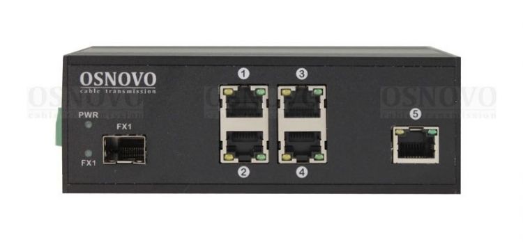 Коммутатор PoE OSNOVO SW-40501/IC промышленный Fast Ethernet на 6 портов: 4 x FE(10/100Base-T) с PoE (до 30W) + 1 x FE(10/100Base-T) + 1 x FE SFP(100B 40501