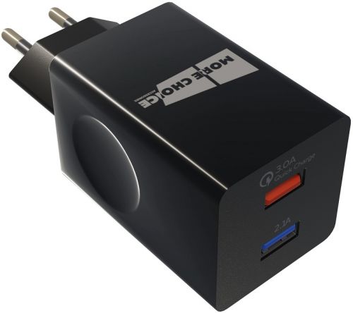 Зарядное устройство сетевое More Choice NC55QCm Smart 2*USB 3.0A QC3.0 быстрая зарядка для micro USB, цвет черный NC55QCm Black - фото 1