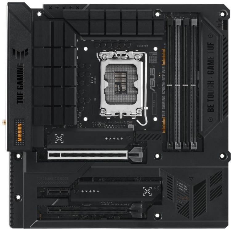 

Материнская плата mATX ASUS TUF GAMING B760M-BTF WIFI (LGA1700, B760, 4*DDR5 (7200), 4*SATA 6G RAID, 3*M.2, 3*PCIE, 2.5Glan, WiFi, BT, HDMI, DP, 3*USB, TUF GAMING B760M-BTF WIFI