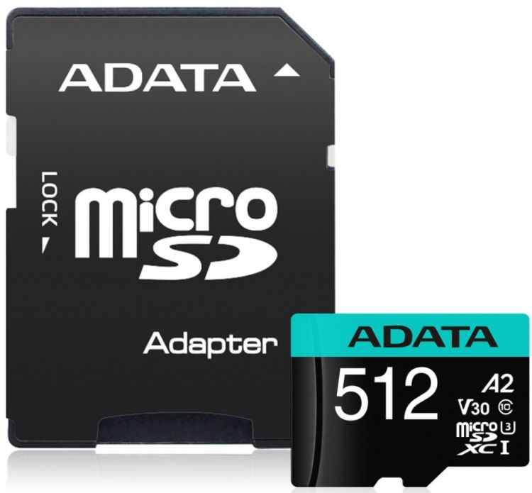 

Карта памяти MicroSDXC 512GB ADATA AUSDX512GUI3V30SA2-RA1 UHS-I U3 Class 10/V30S/A2, Adapter, 100/80 MB/s, RTL, AUSDX512GUI3V30SA2-RA1