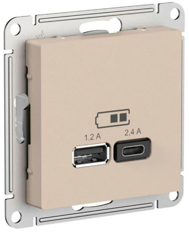 

Розетка USB Systeme Electric ATN001239 AtlasDesign A+С, 5В/2,4А, 2х5В/1,2А, механизм, Песочный, ATN001239