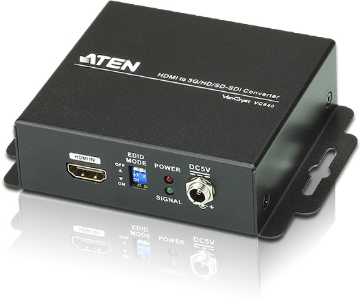 

Конвертер Aten VC840-AT-G HDMI=>3G/HD/SD-SDI+AUDIO, HDMI>2xBNC+3xRCA, Female, БП 5V, VC840-AT-G