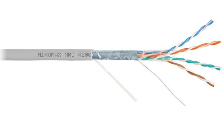 

Кабель витая пара F/UTP 5e кат. 4 пары NIKOMAX NMC 4200A-GY 24AWG(0.51 мм), медь, одножильный (solid), внутренний, PVC, серый, уп/305м, NMC 4200A-GY