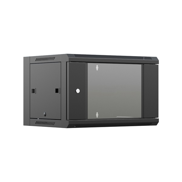 Шкаф настенный NTSS W 12U 600х600х635мм, 2 профиля 19, дверь стеклянная, черный RAL 9005 (NTSS-W12U6060GS-BL)