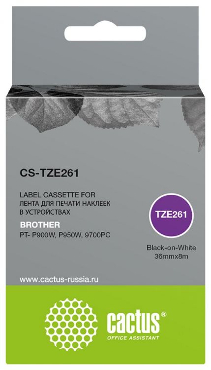 Картридж Cactus CS-TZE261 черный для Brother PT- P900W, P950W, 9700PC