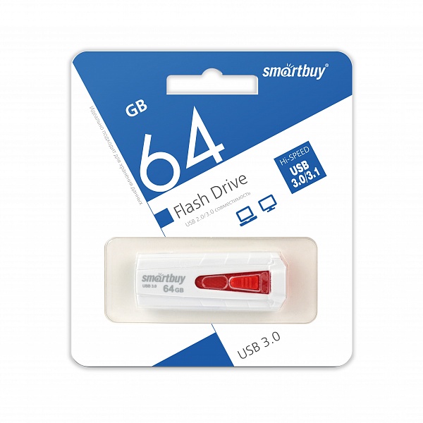 

Накопитель USB 3.0 64GB SmartBuy SB64GBIR-W3 Iron белый/красный, SB64GBIR-W3