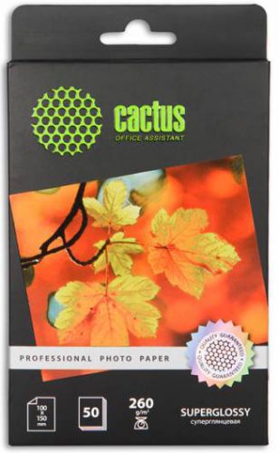 Фотобумага Cactus CS-HGA626050 10x15/260г/м2/50л./белая, глянцевая для струйной печати