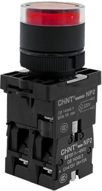 

Кнопка управления CHINT 575328 NP2-EW3465 1НО+1НЗ красная AC/DC230В(LED), IP40 (R), 575328