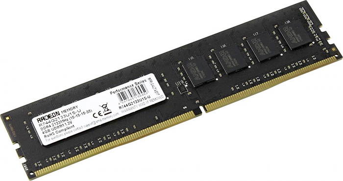 

Модуль памяти DDR4 4GB AMD R744G2133U1S-U 2133MHz black Non-ECC, CL15, 1.2V, Retail, R744G2133U1S-U