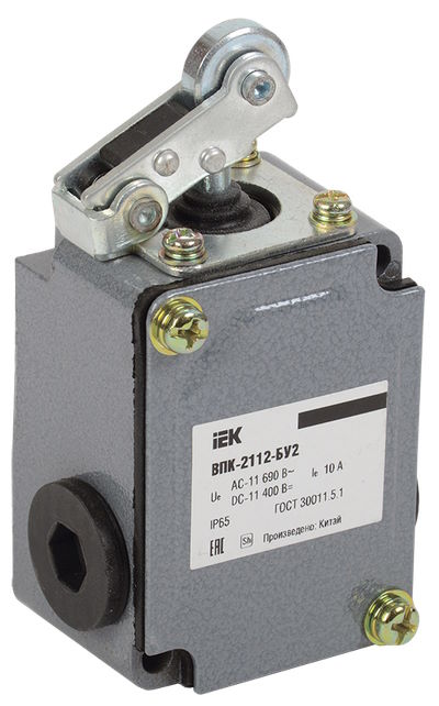 

Выключатель концевой IEK KV-1-2112-1 ВПК-2112-БУ2, рычаг с роликом, IP65,, KV-1-2112-1