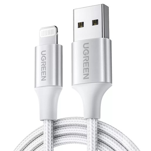 

Кабель UGREEN US199 60163 Lightning to USB с оплёткой, 2м, цвет: серебристый, US199