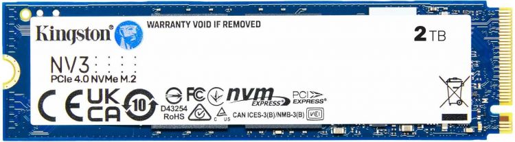 Накопитель SSD M.2 2280 Kingston SNV3S/2000G NV3, 2TB, PCIe 4.0 x4, NVMe, 3D TLC, 6000/5000MB/s, TBW 640