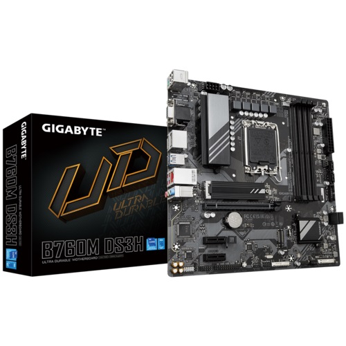 Материнская плата mATX GIGABYTE B760M DS3H (LGA1700, B760, 4*DDR5 (7600), 4*SATA 6G RAID, 2*M.2, 3*PCIE, 2.5Glan, D-Sub, HDMI, DP, USB Type-C, 3*USB 3