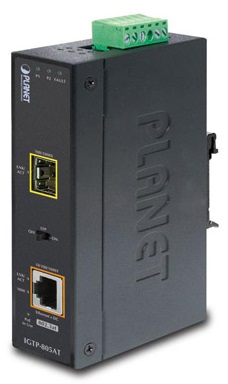 

Медиа-конвертер Planet IGTP-802T IP30 Industrial 10/100/1000BASE-T to 100/1000BASE-SX Converter with 802.3at PoE+ (Multi-mode, 220m/550m, 12V~48V DC ), IGTP-802T