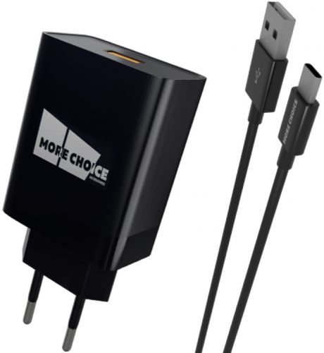 Зарядное устройство сетевое More Choice NC52QCa 1USB 3.0A QC3.0 для Type-C быстрая зарядка Black, цвет черный