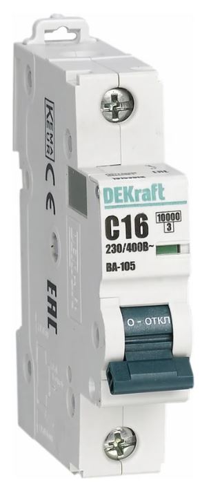

Автоматический выключатель DEKraft 13197DEK 1P кривая D 2A 10кА ВА-105, 13197DEK