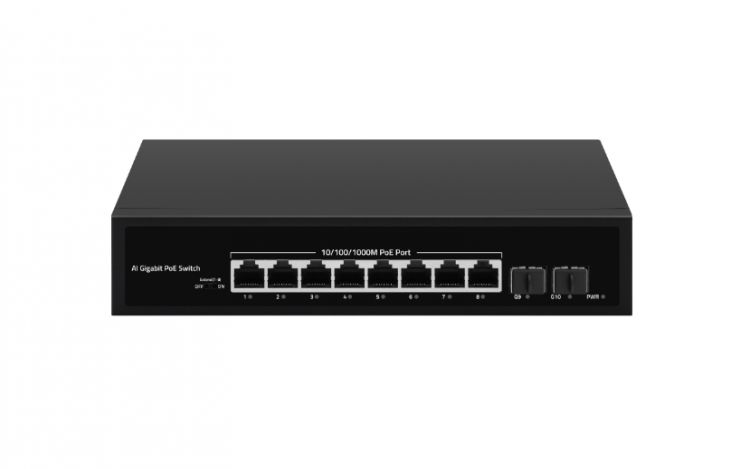 Коммутатор неуправляемый GIGALINK GL-SW-G007-08P 8 PoE (802.3af/at) порта 1000Мбит/с, 7-8 порт до 250м cat6, 2 SFP порта 1000Мбит/с, PoE Watchdog, 120