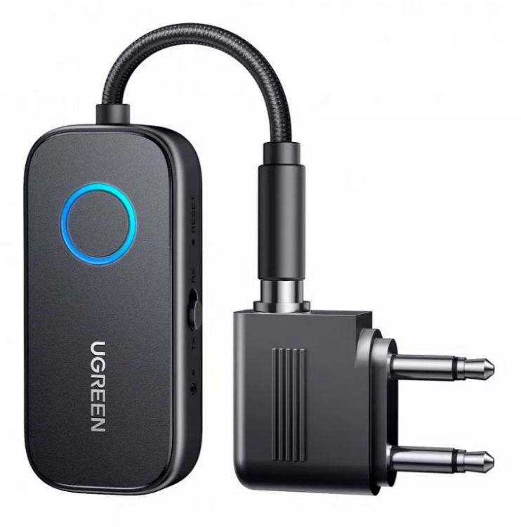 

Адаптер Bluetooth UGREEN CM672 35222A приемник/передатчик Audio Transmitter Receiver с адаптером для наушников в самолете. Цвет: серый, CM672