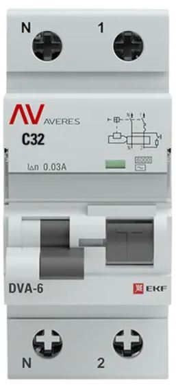 

Автомат дифференциальный EKF rcbo6-1pn-32C-30-ac-av DVA-6 1P+N 32А (C) 30мА (AC) 6кА AVERES, rcbo6-1pn-32C-30-ac-av