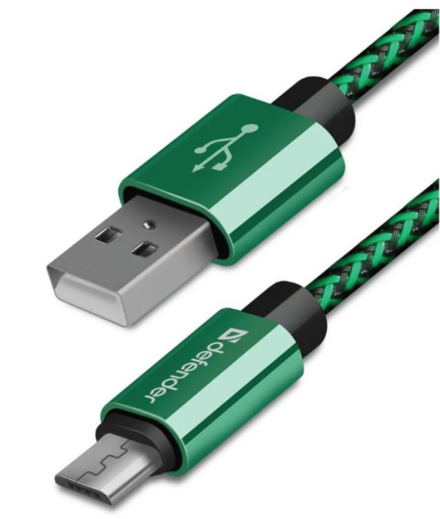 

Кабель интерфейсный Defender USB08-03T USB/micro-USB, 1м, оплётка, зелёный, USB08-03T