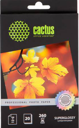 Фотобумага Cactus CS-HGA626020 Professional, суперглянцевая, 10х15, 260 г/м2, 20 листов